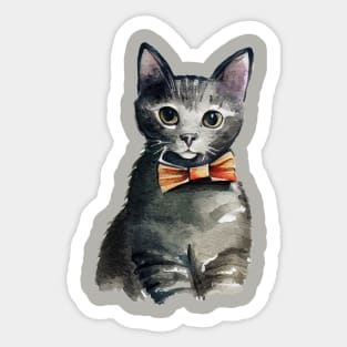 Gray Cat with a Bowtie Sticker